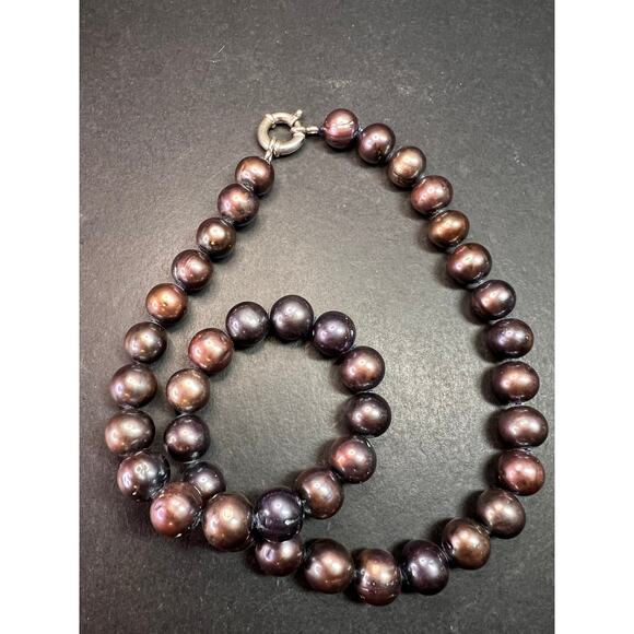 Estate Black Cultured Pearl Necklace 20 Inch 11.8mm 925 Sterling LUC Clasp - Picture 4 of 10